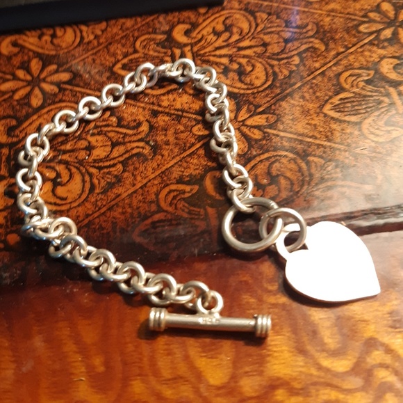 Sterling Silver Charm Chain Bracelet Heart Pendant - Picture 2 of 4